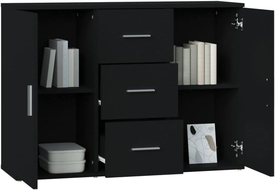 Modern Black Sideboard Storage Cabinet with 2 Doors & 3 Drawers for Lounge