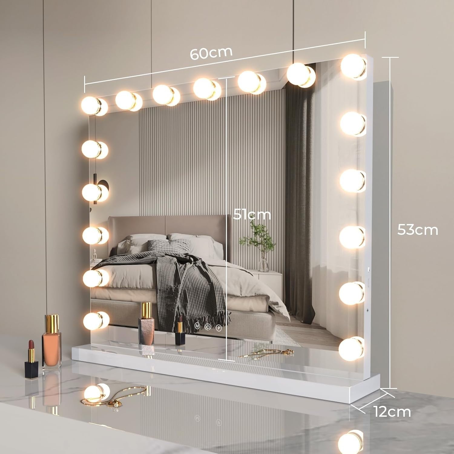 LED Makeup Vanity Mirror 60x50cm | 10X Magnification, USB Charging