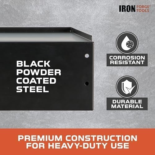 16x12in Wall-Mount Toolbox Tray Folding Shelf Black Powder-Coated Steel