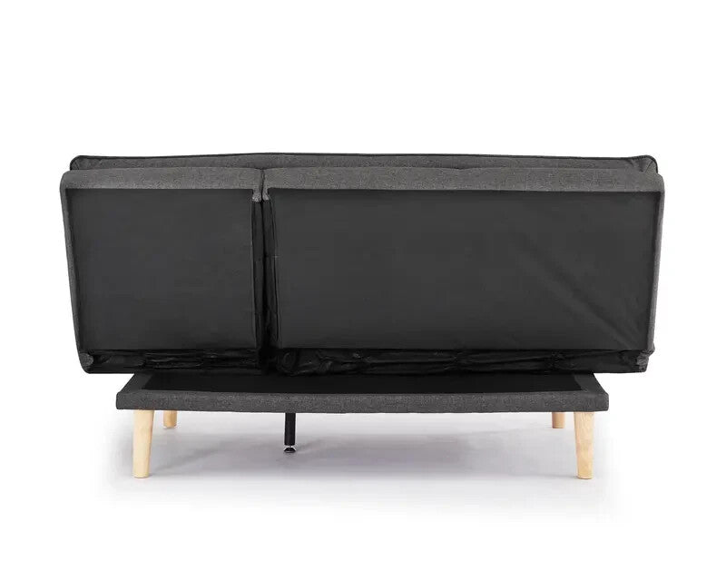 3 Seater Grey Fabric Sofa Bed with Chaise Recliner & Wooden Legs