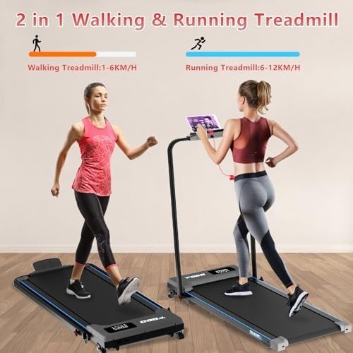Foldable 2-in-1 Walking Pad Treadmill 4-Level Incline Quiet Home Office