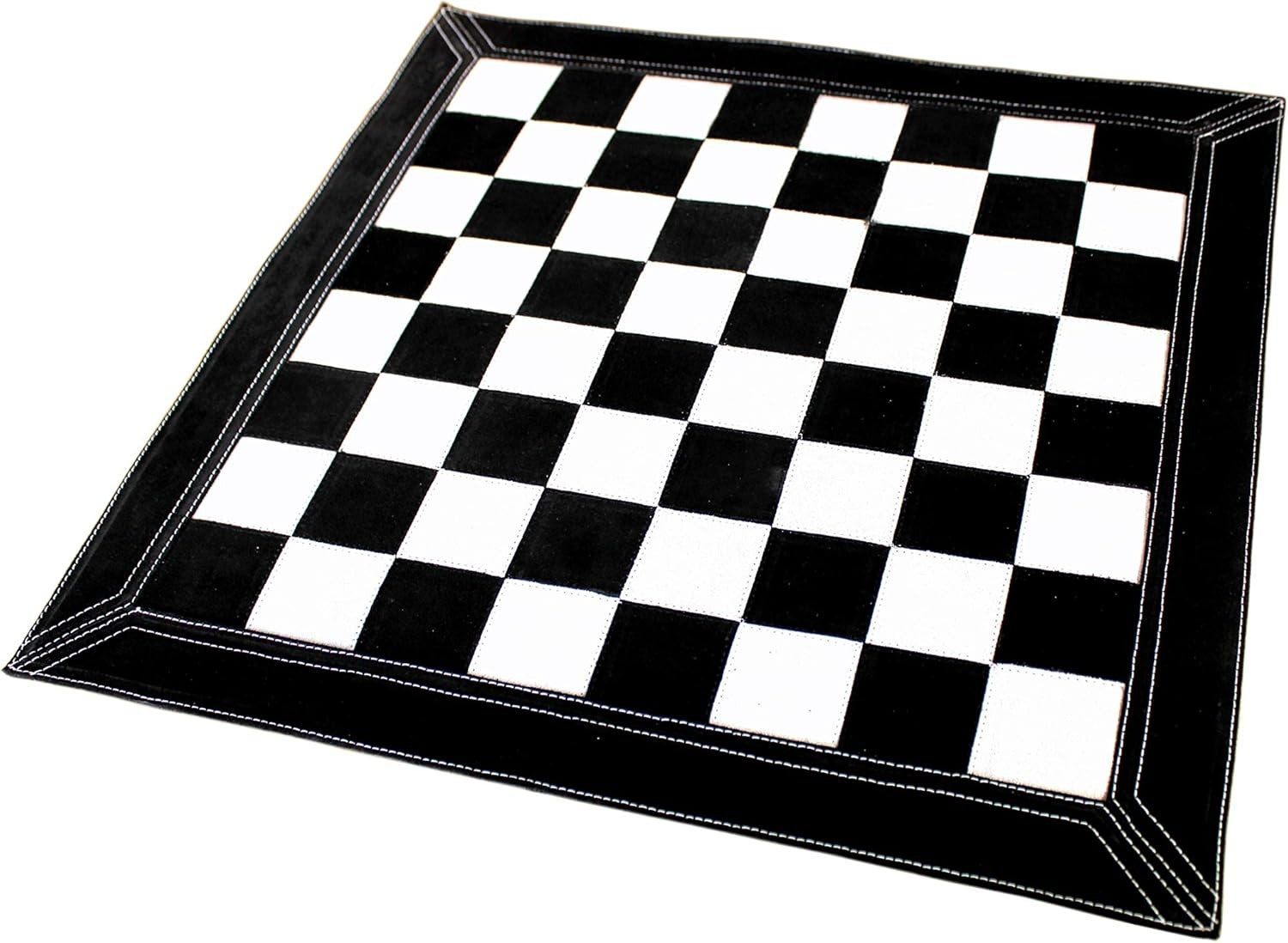 19" Leather Roll-Up Chess Board | Tournament Travel Mat | Luxury Black Suede