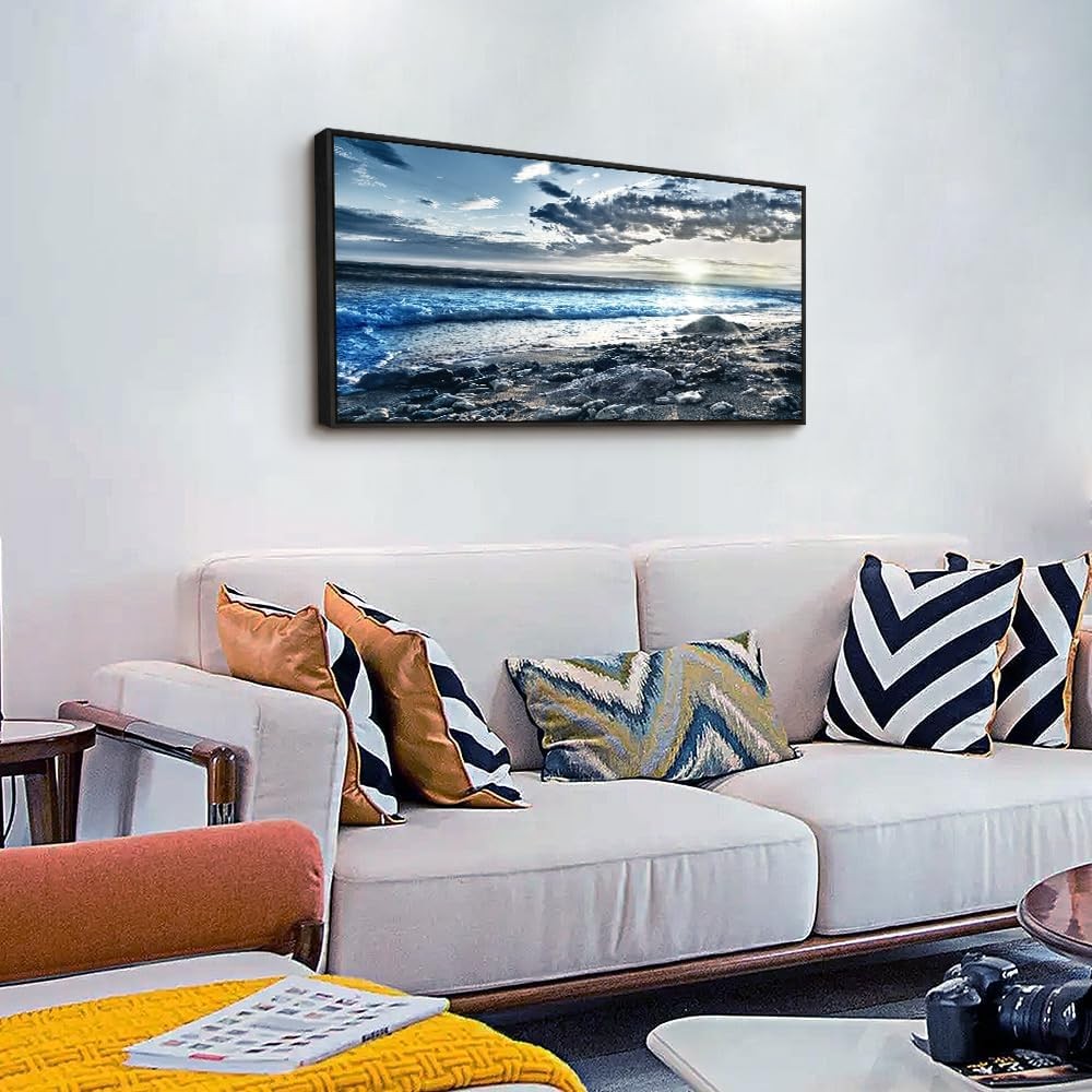 Large Framed Canvas Wall Art Ocean Beach Seascape Living Room Decor