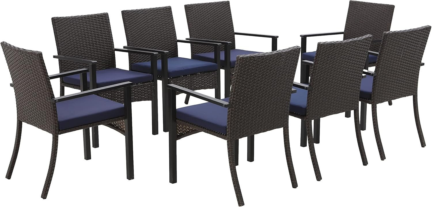 Outdoor Rattan Patio Chairs Set of 8 with Cushions Weatherproof Garden Seats