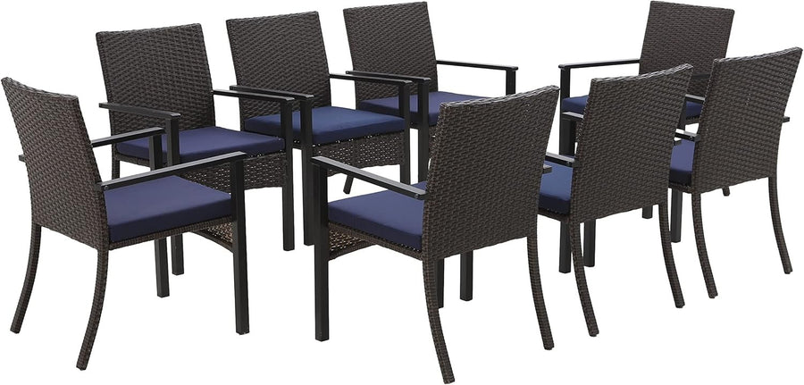 Outdoor Rattan Patio Chairs Set of 8 with Cushions Weatherproof Garden Seats
