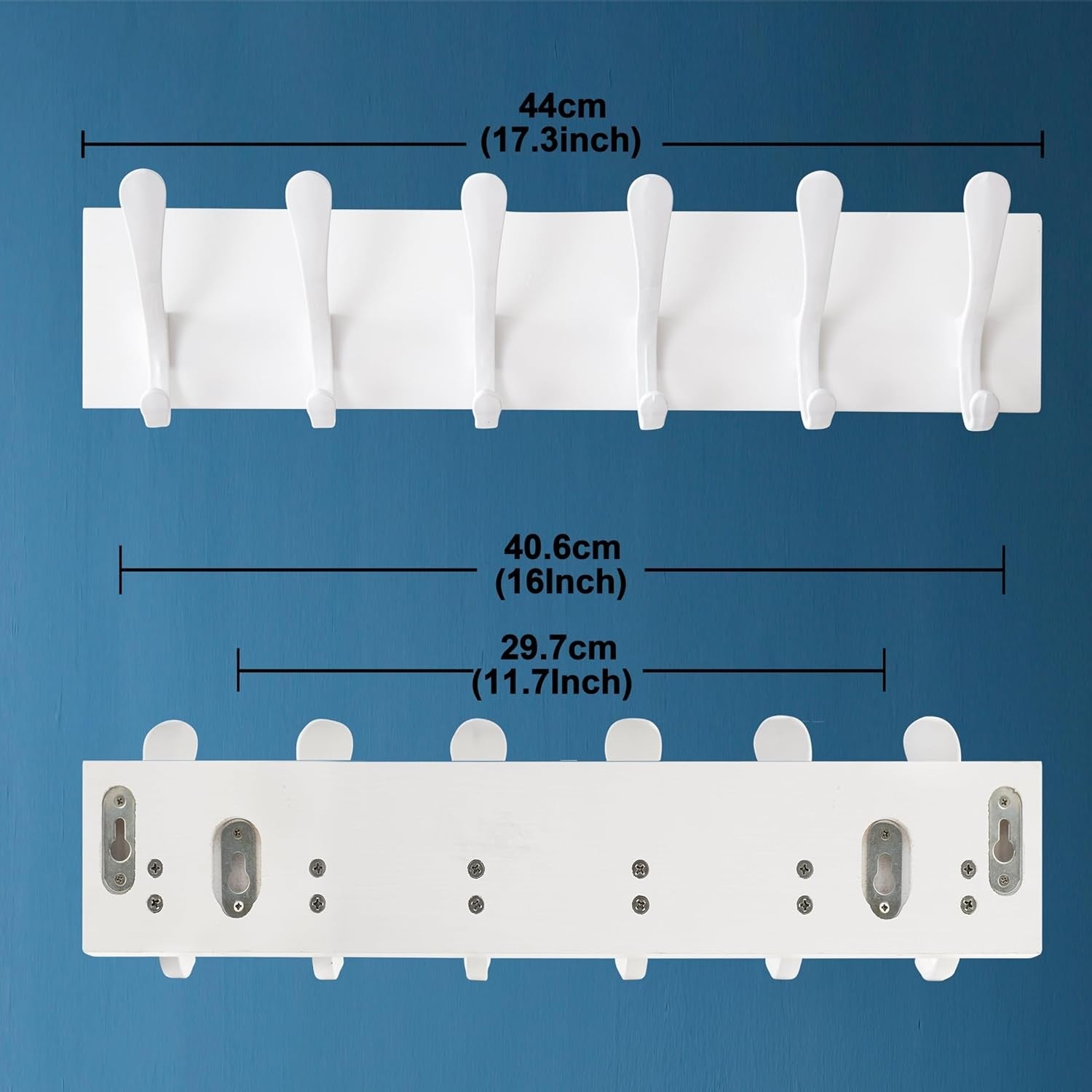 White Wall Coat Rack Set | 2x 6 Hook Wooden Hanger Racks Modern Minimalist