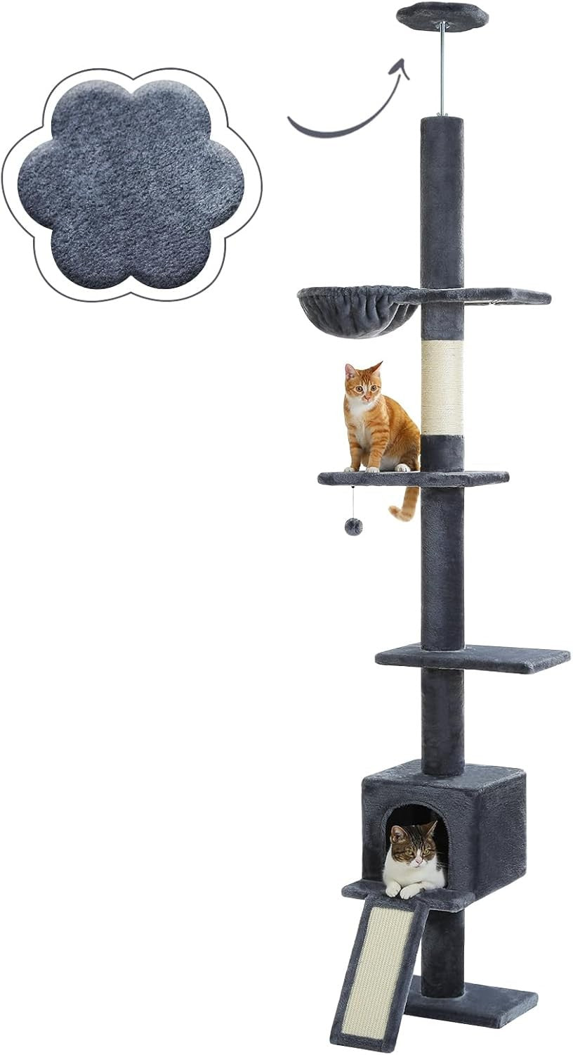 Floor to Ceiling Cat Tree Adjustable 216–273cm Tower Condo Hammock