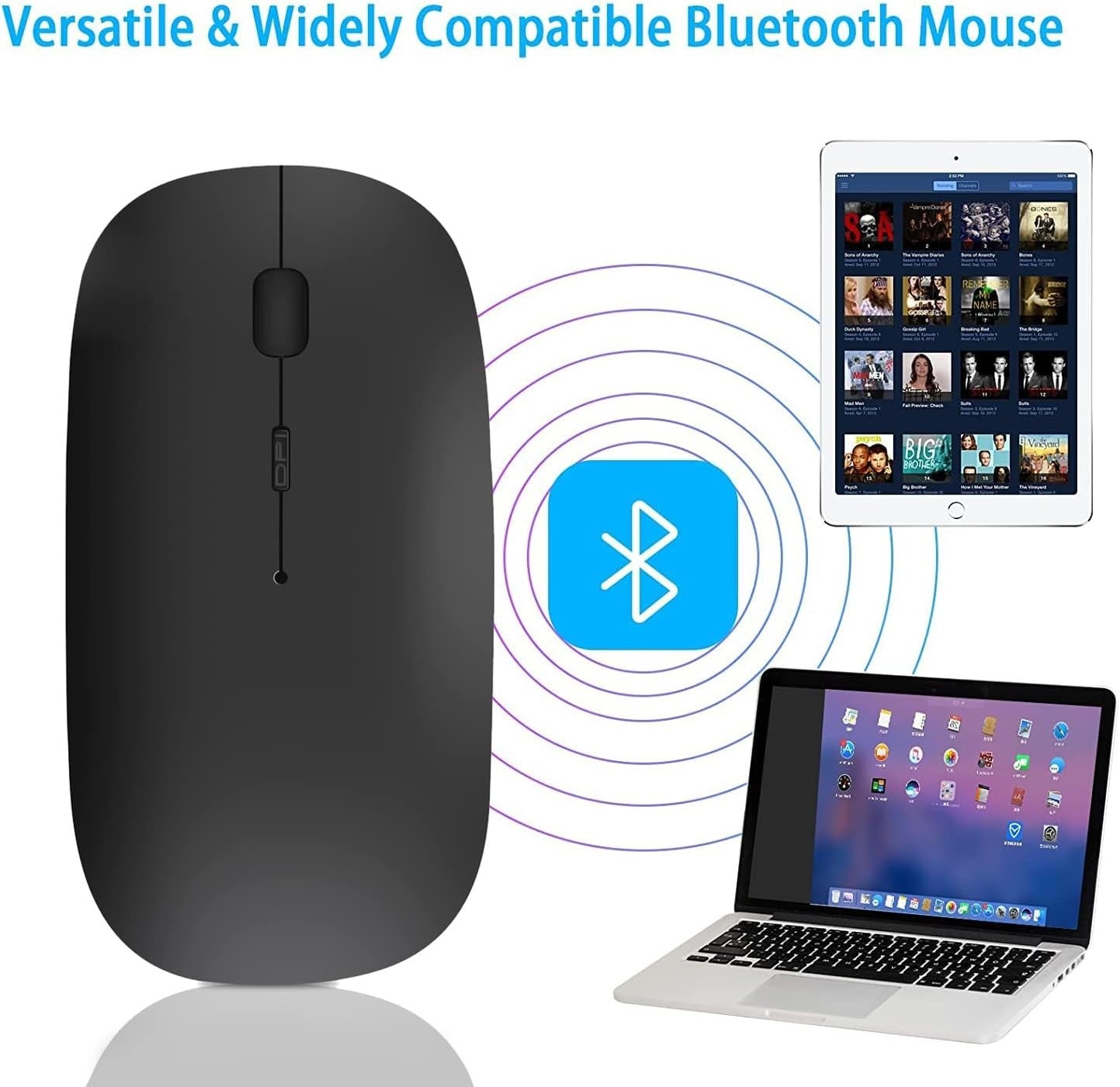Wireless Bluetooth Mouse Rechargeable Ultra Slim Silent Click Lightweight Black