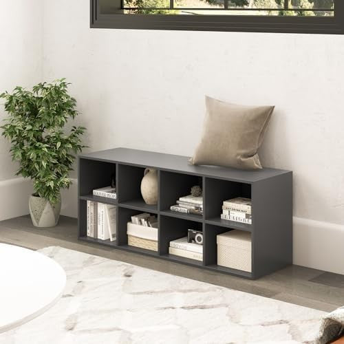 Grey Shoe Bench with 8 Compartment Storage Rack Seat for Hallway Bedroom