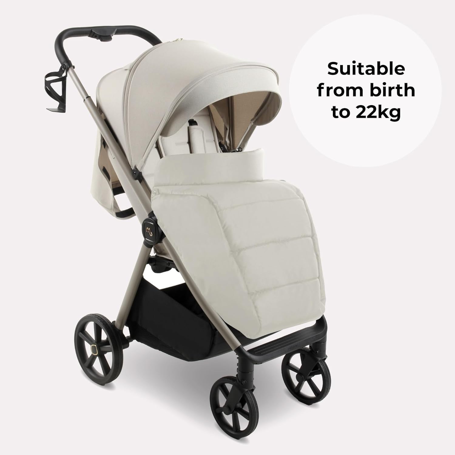 Compact Baby Pushchair Stroller From Birth to 22kg Foldable Ivory