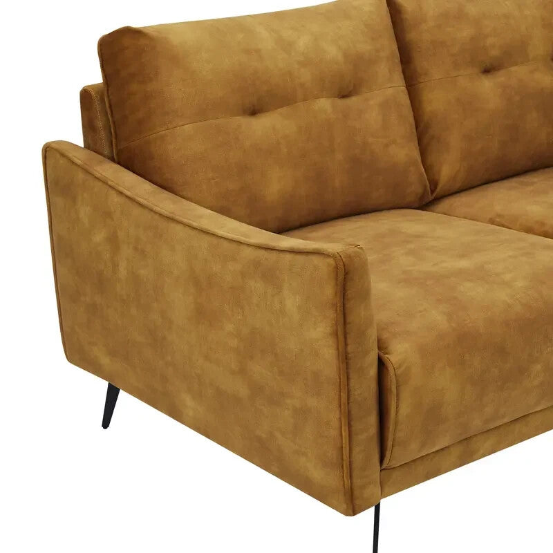 3 Seater Gold Velvet Sofa Modern Tufted Cushions Metal Legs Luxury