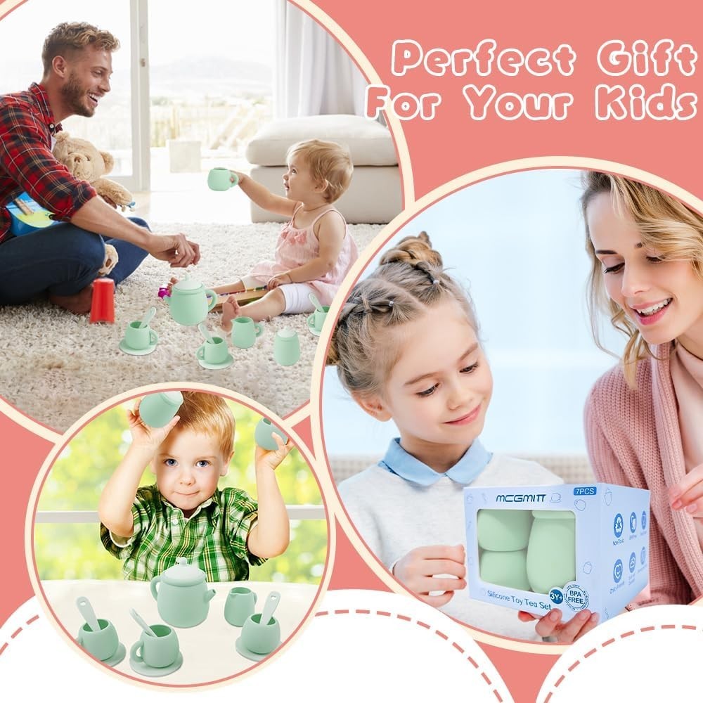 Kids Silicone Tea Set 15PCS Pretend Play Tea Party Toy BPA Free Gift