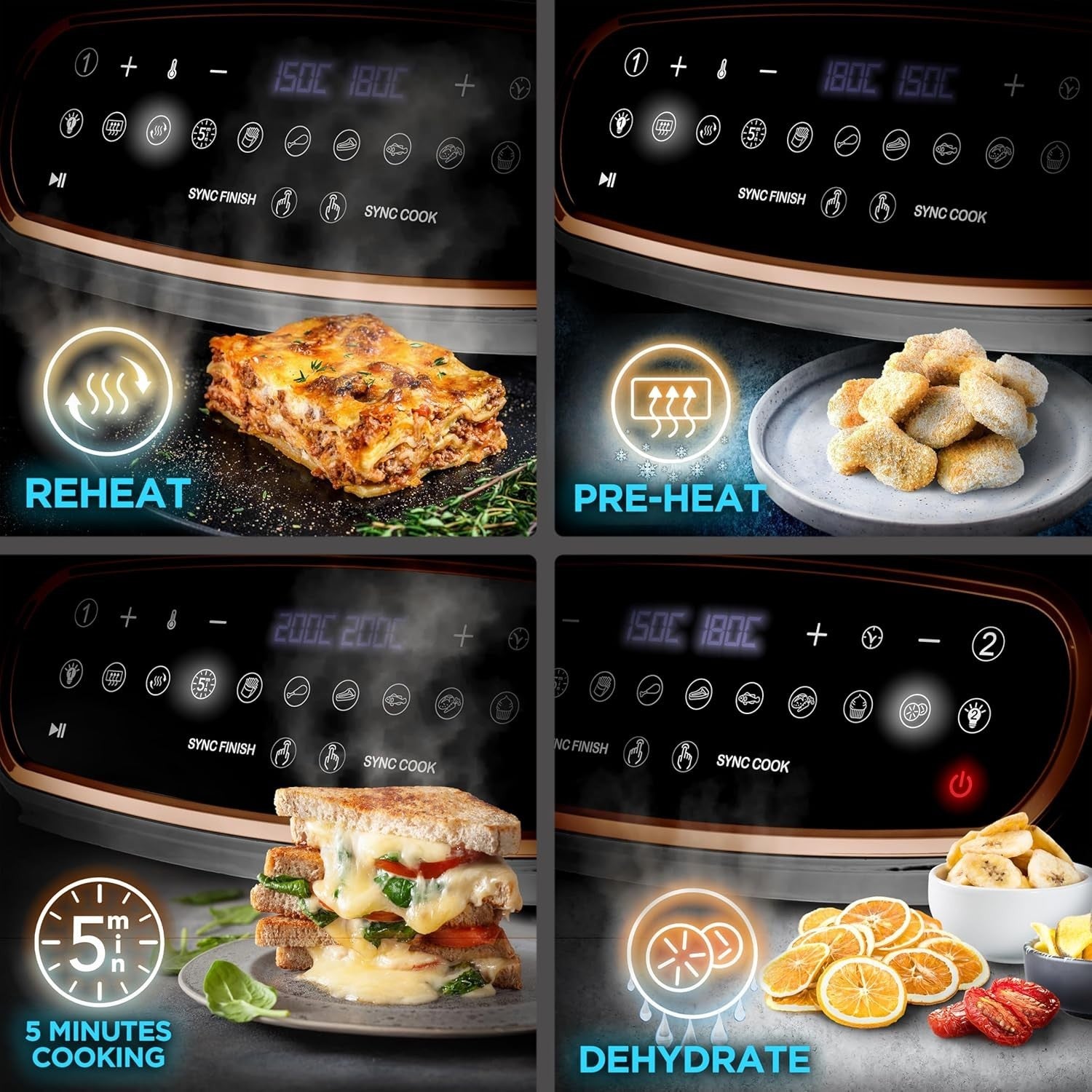 XL Dual-Zone Digital Air Fryer 10L Family Size Viewing Window 2400W Fast Cooking