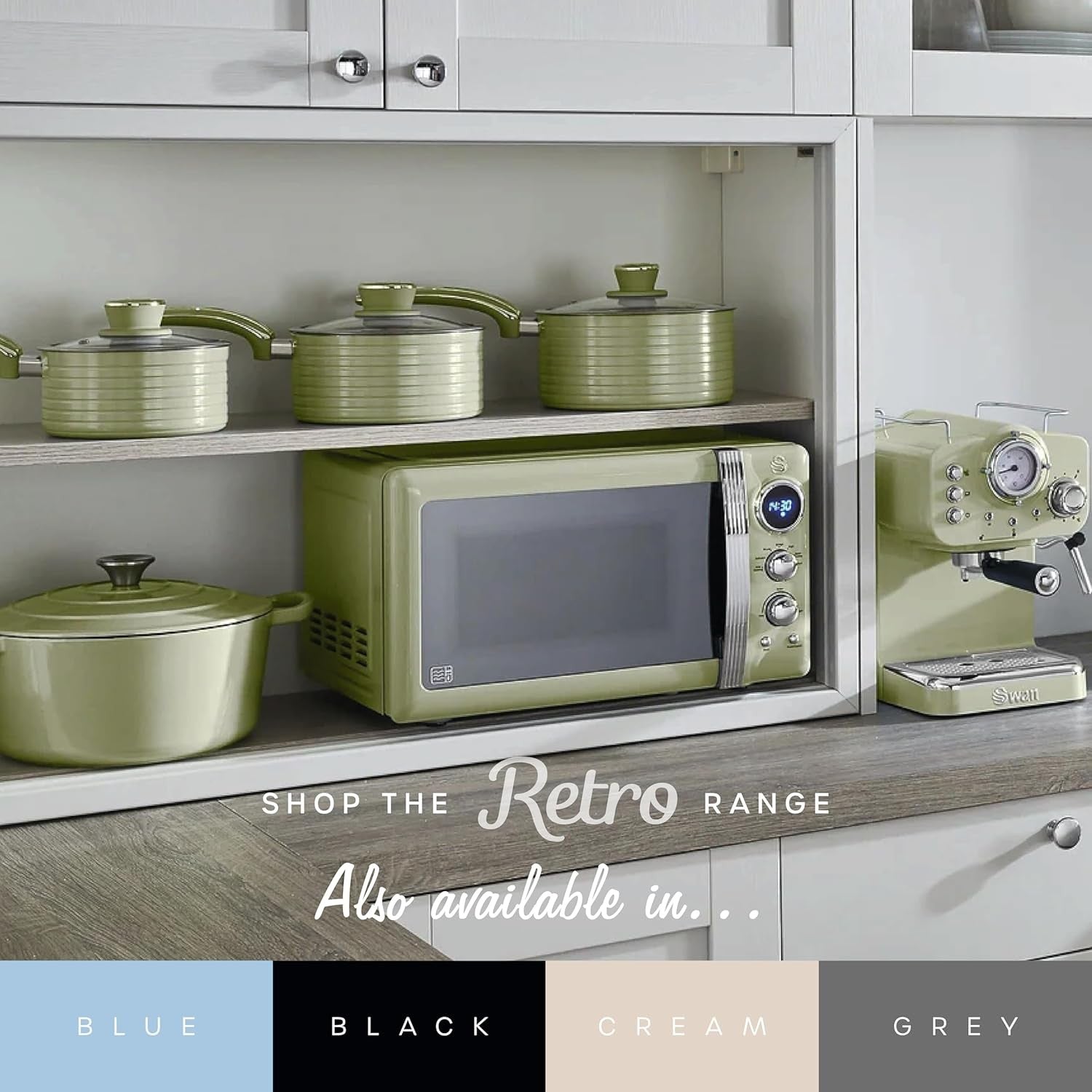 Green 20L Retro LED Digital Microwave 800W 6 Power Levels