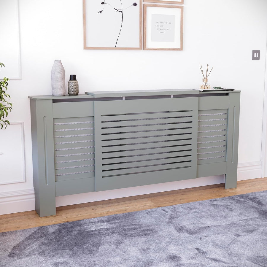 Adjustable Olive Grey Radiator Cover MDF Cabinet 195x80x16cm Modern Design