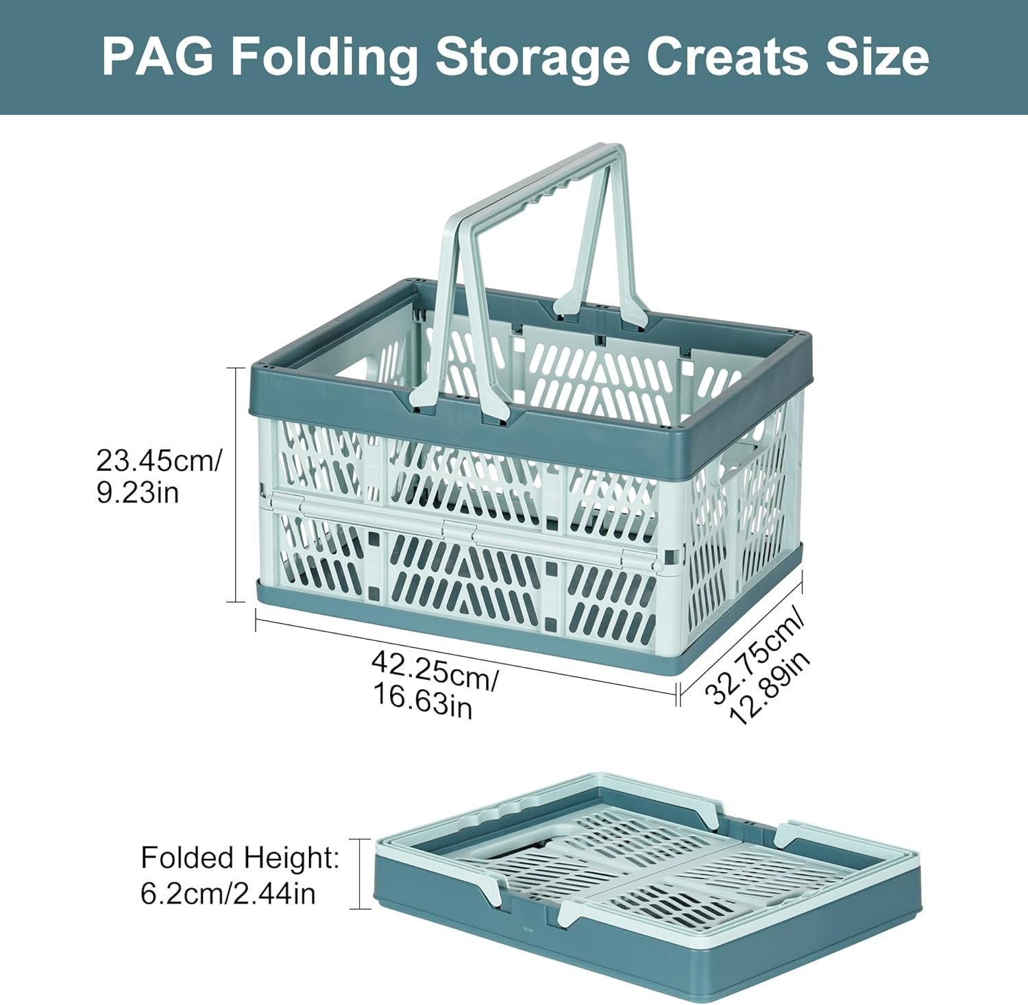 2 Pack 30L Folding Plastic Storage Crates Stackable Collapsible Blue