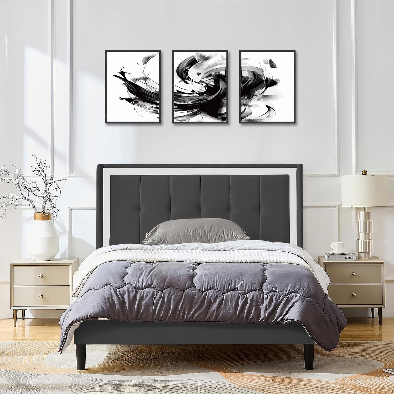 Black White Abstract Wall Art Set Modern 3 Piece Prints Bedroom Living Decor