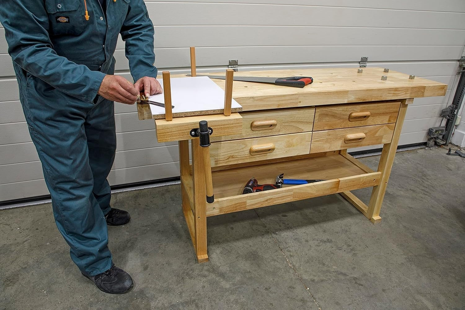 Woodworking Bench Rubberwood 4 Drawers Front Vice 1520x620x820mm