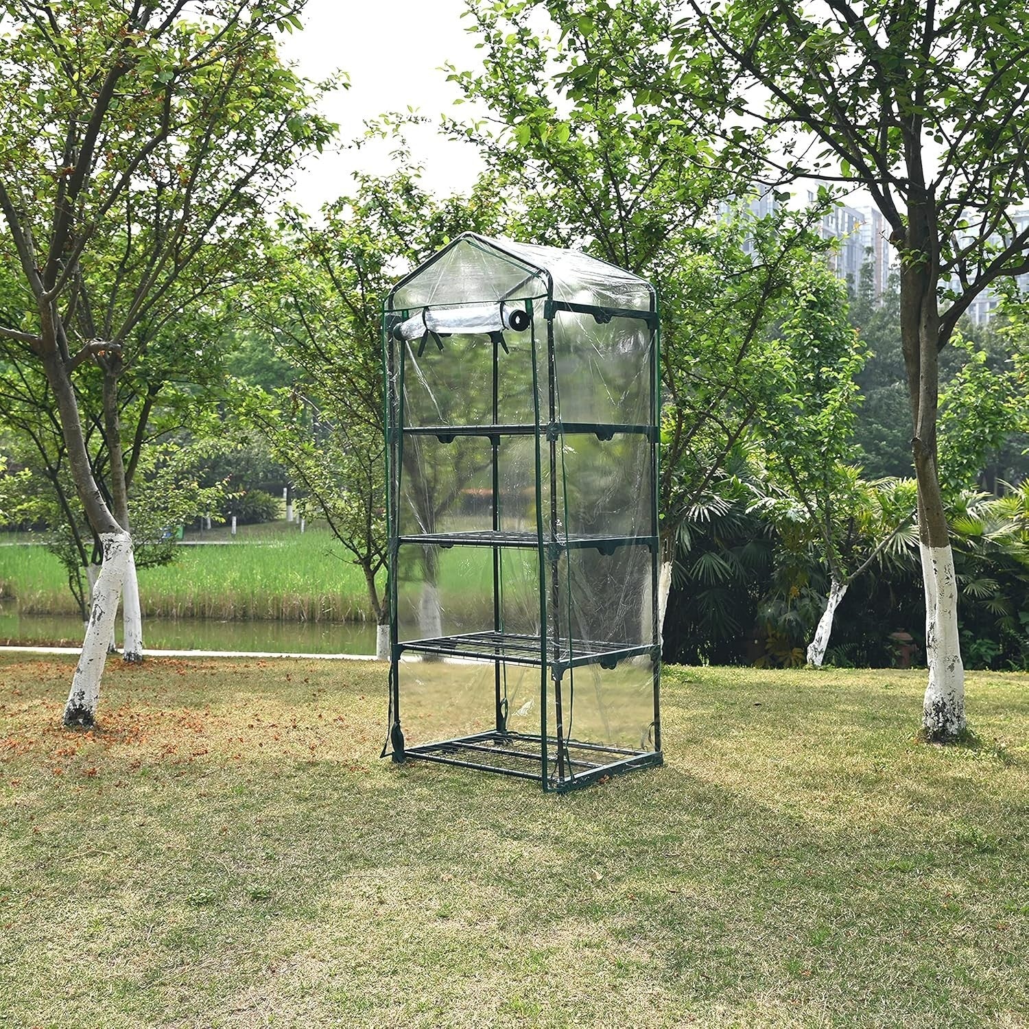 4-Tier Mini Greenhouse | Compact PVC Plant House | Roll-Up Zip Door | Iron Frame
