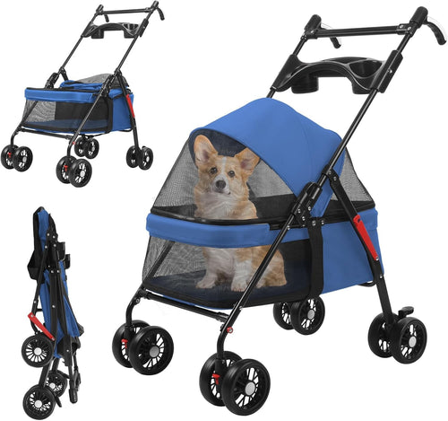 Pet Stroller for Dogs & Cats 4 Wheel Foldable Travel Pram Brake