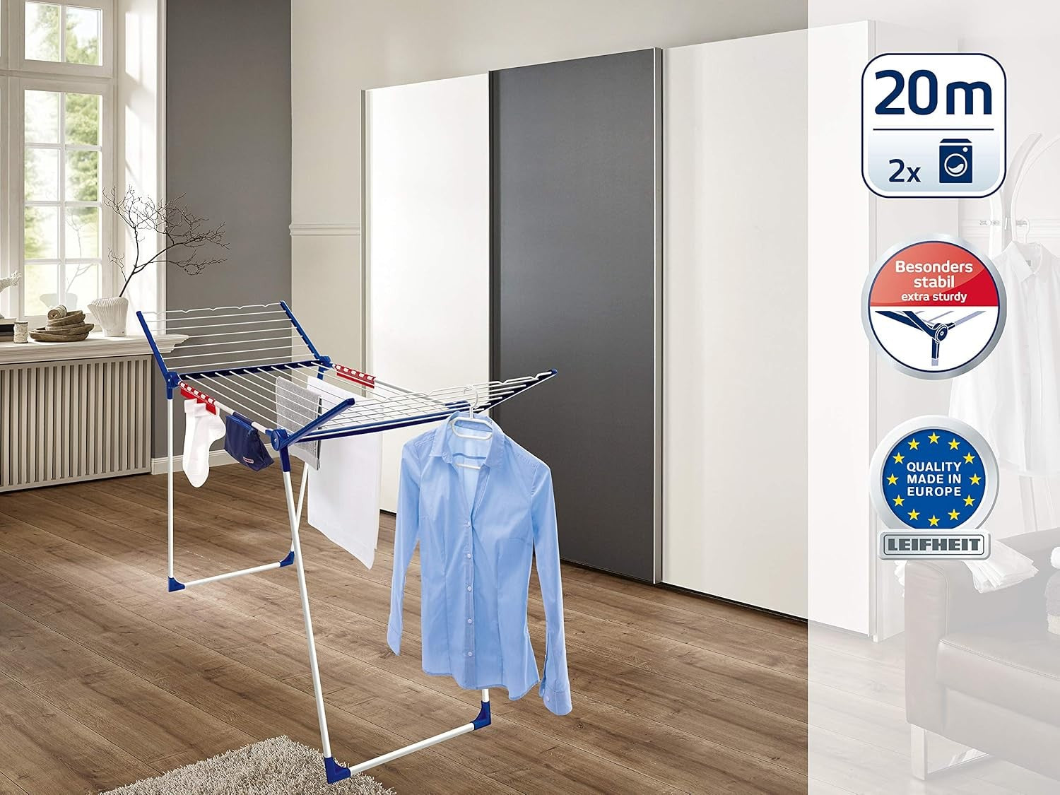 Large 20m Clothes Airer Folding Laundry Drying Rack Indoor Outdoor with Hangers