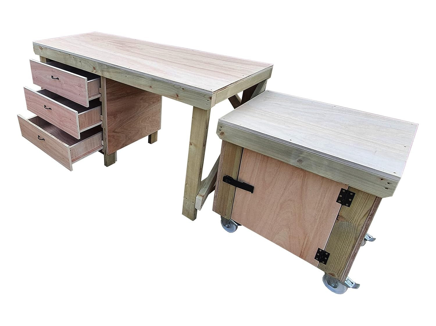 5ft Heavy Duty Wooden Workbench with Drawers & Lockable Cupboard – 18mm Top
