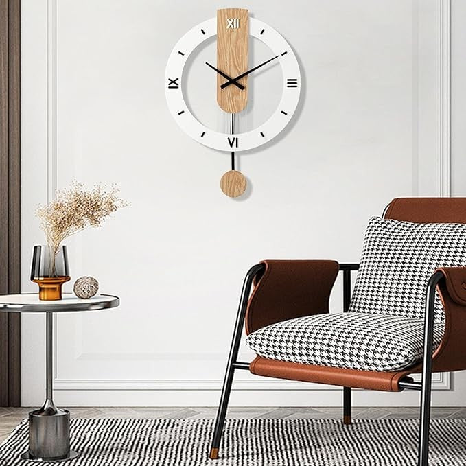 Modern Wooden Swing Wall Clock Silent Roman Numeral Hanging Clock Home Decor