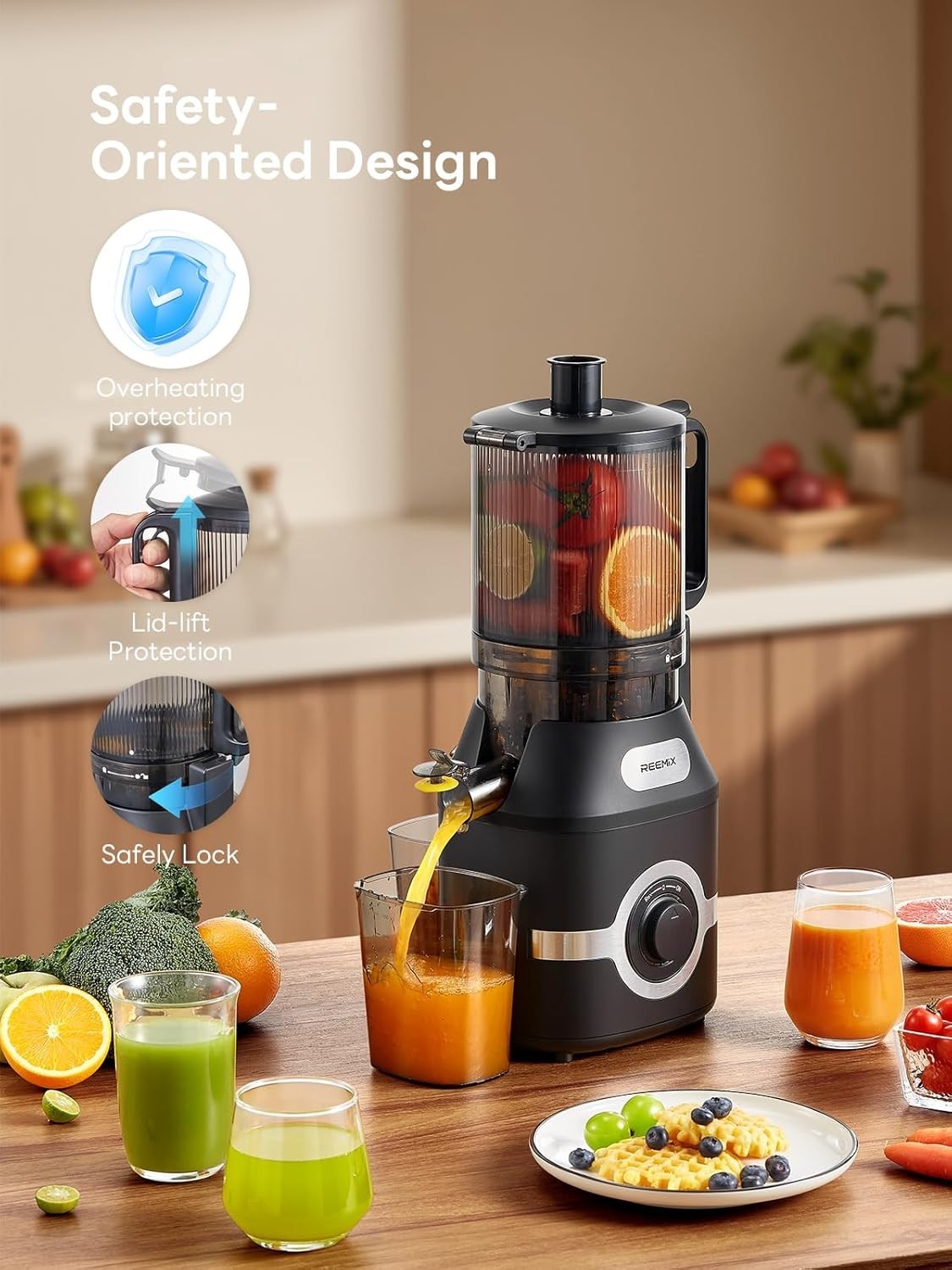 Cold Press Juicer 140mm Feed Chute Whole Fruit Slow Juicer 300W High Yield