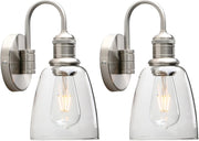 Vintage Industrial Glass Wall Sconce Lights, Clear Shade, Brushed Metal