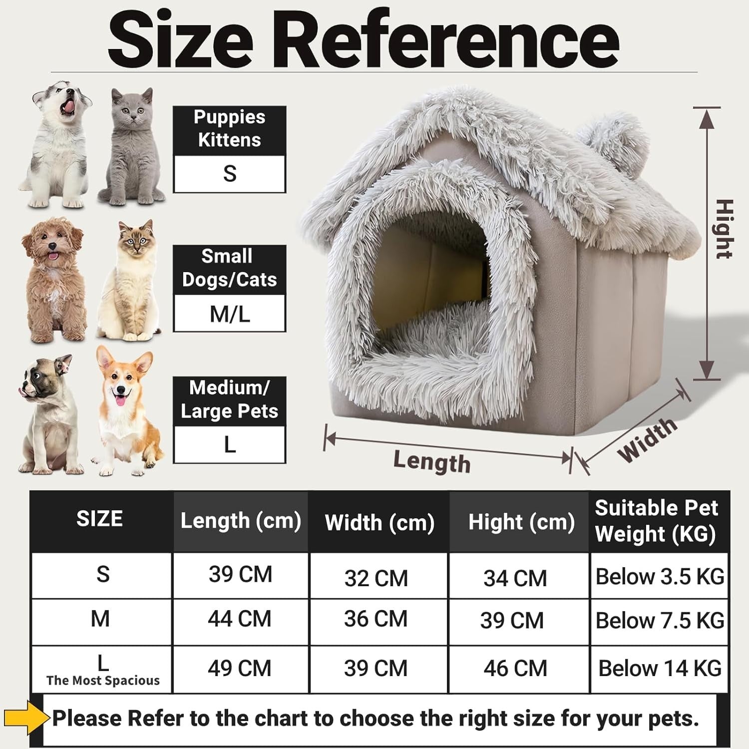 3 in 1 Cat Dog Cave Bed Plush Igloo House w Removable Cushion