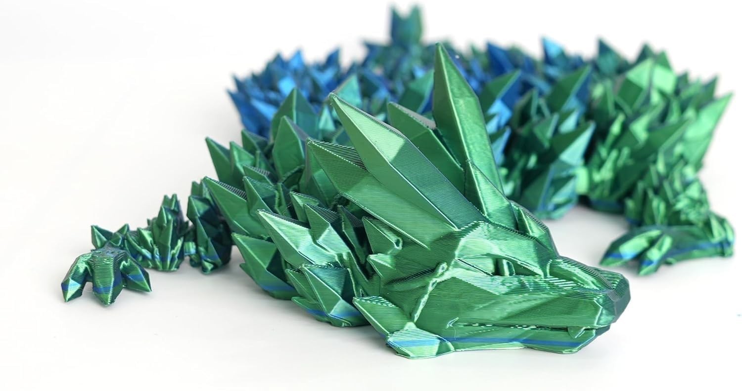 24in Green-Blue Pearly 3D Printed Dragon Articulated Fantasy Fidget Toy