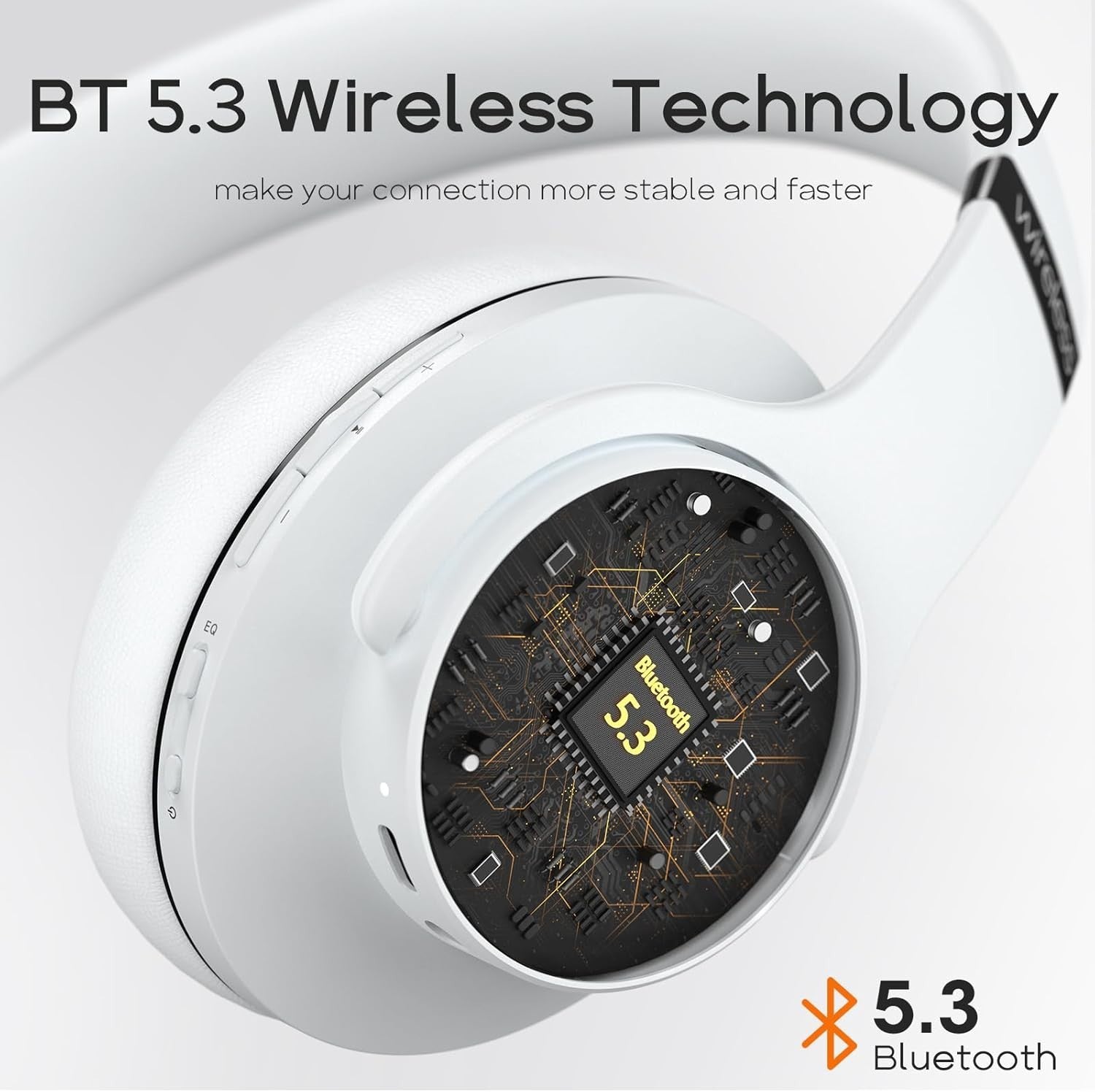 White Bluetooth 5.3 Headphones Over Ear 90H Playtime 3 EQ Hi-Fi Sound