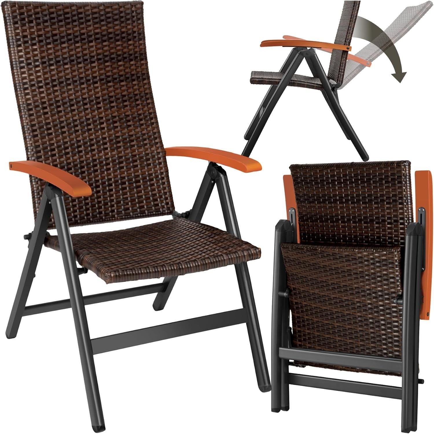 Adjustable Reclining Rattan Garden Chair Folding Patio Balcony Outdoor Armchair