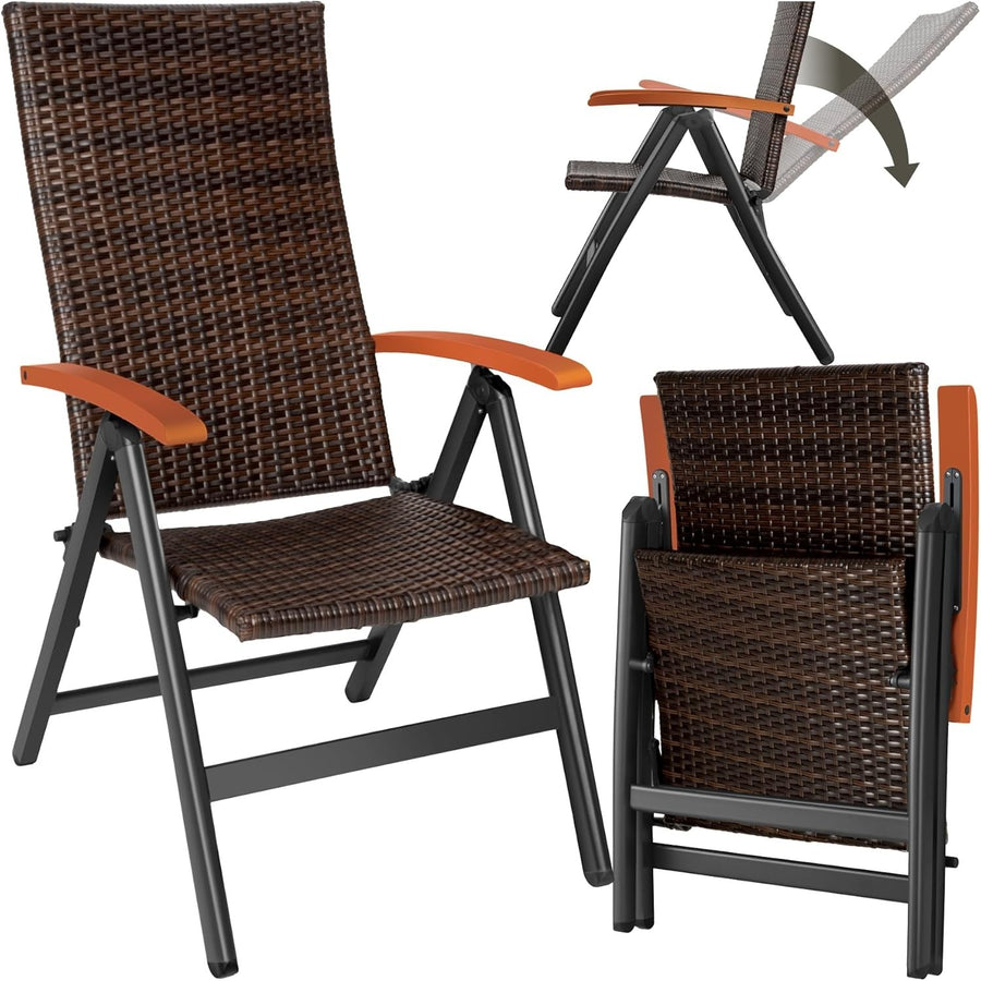 Adjustable Reclining Rattan Garden Chair Folding Patio Balcony Outdoor Armchair