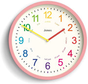 25cm Kids Wall Clock Pink – Silent Non-Ticking Colourful Numbers Learn Time
