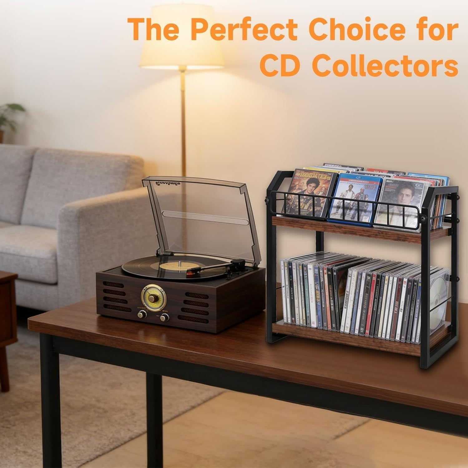 2 Tier CD DVD Storage Rack Desktop Media Organizer Holds 50 Cases Walnut