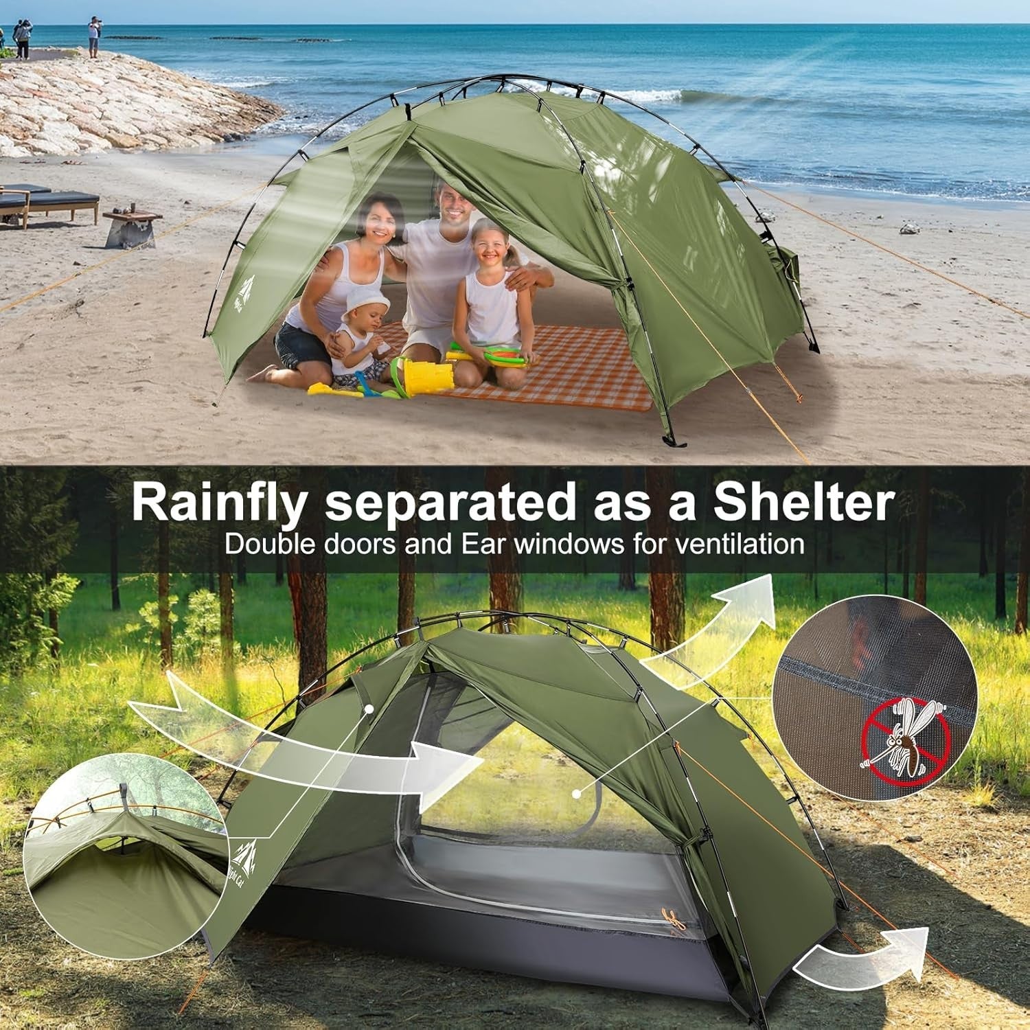 2 Man Waterproof Tent Double Layer Hiking Camping Easy Pitch Lightweight