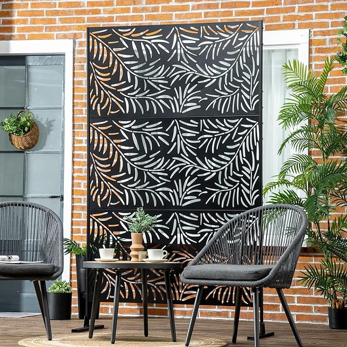Metal Garden Privacy Screen 6.5ft Black Willow Branch Outdoor Divider Fence