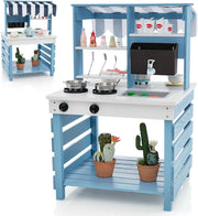 Outdoor Wooden Mud Kitchen Kids Play Cooker Grocery Stand Toy Set