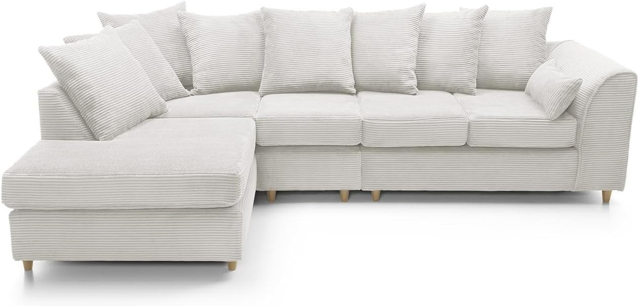 Cream 5-Seater L-Shape Sofa Scatter Back Cushions Armrest Left Hand