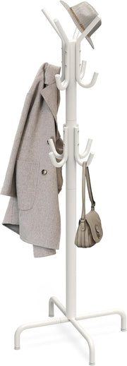 White Metal Standing Coat Rack | 12 Hook Freestanding Clothes & Hat Organizer