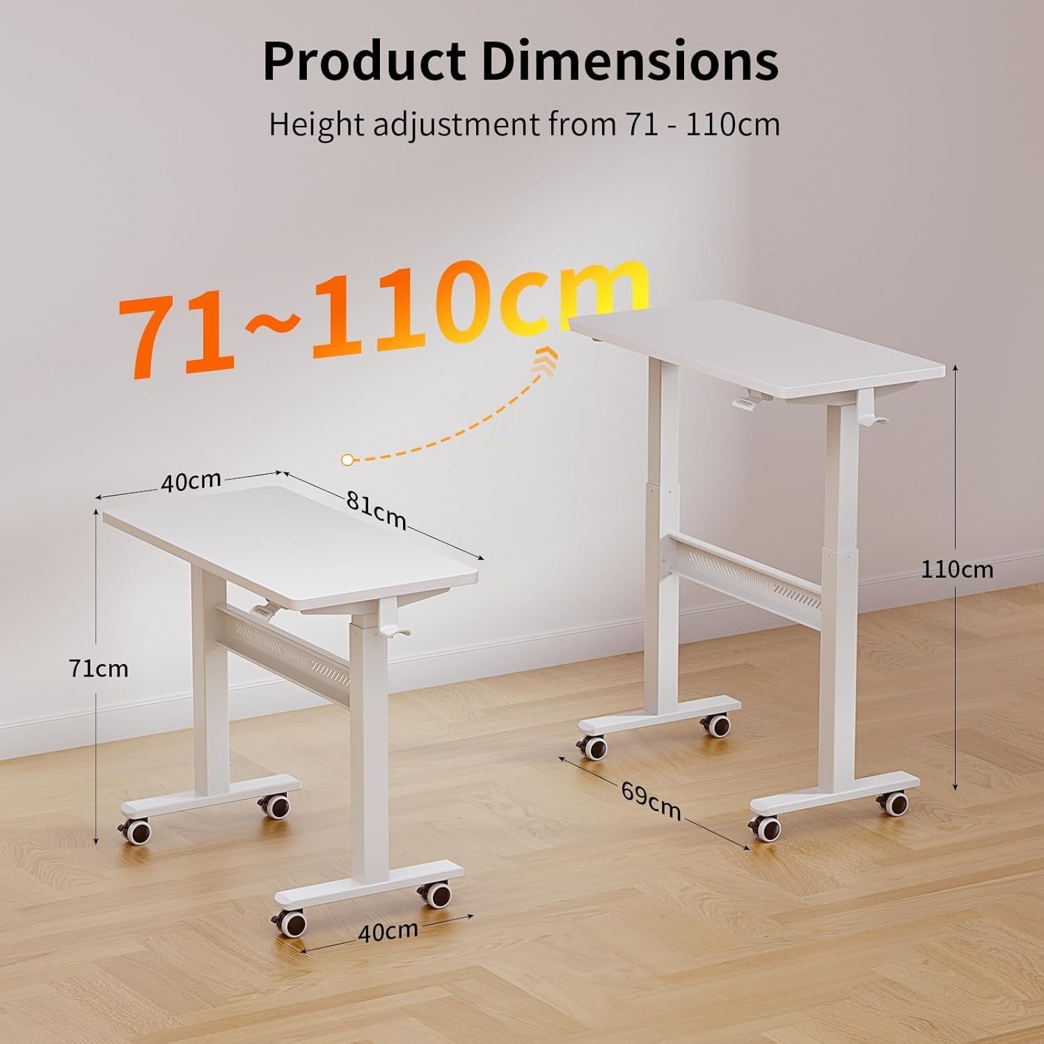 Mobile Standing Desk Walking Pad Compatible Adjustable Pneumatic Desk on Wheels
