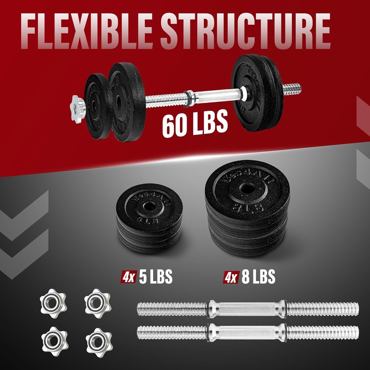 60LB Adjustable Hex Dumbbells Pair Non-Slip Cast Iron Home Gym Weights