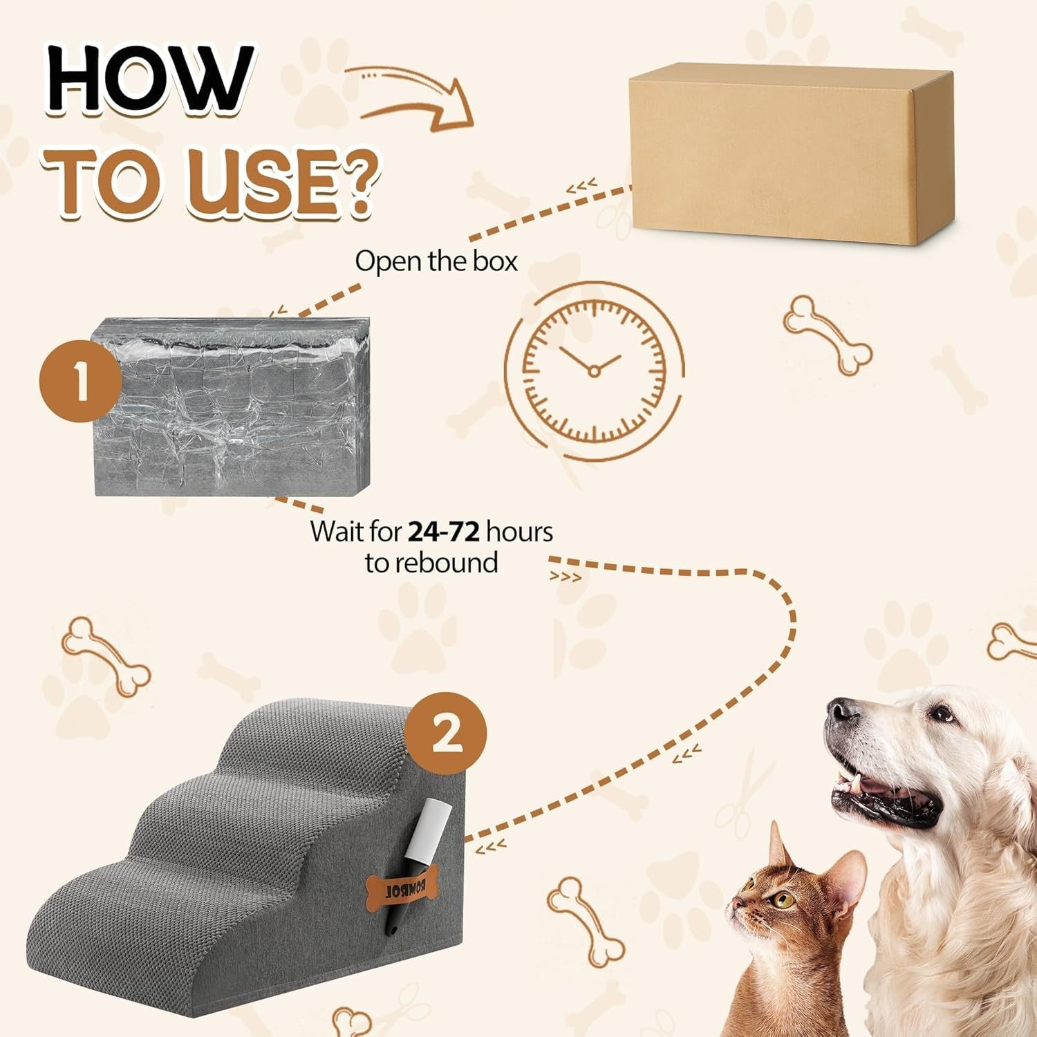 3 Step Dog Stairs Non Slip Pet Ramp for Bed Sofa Washable Grey