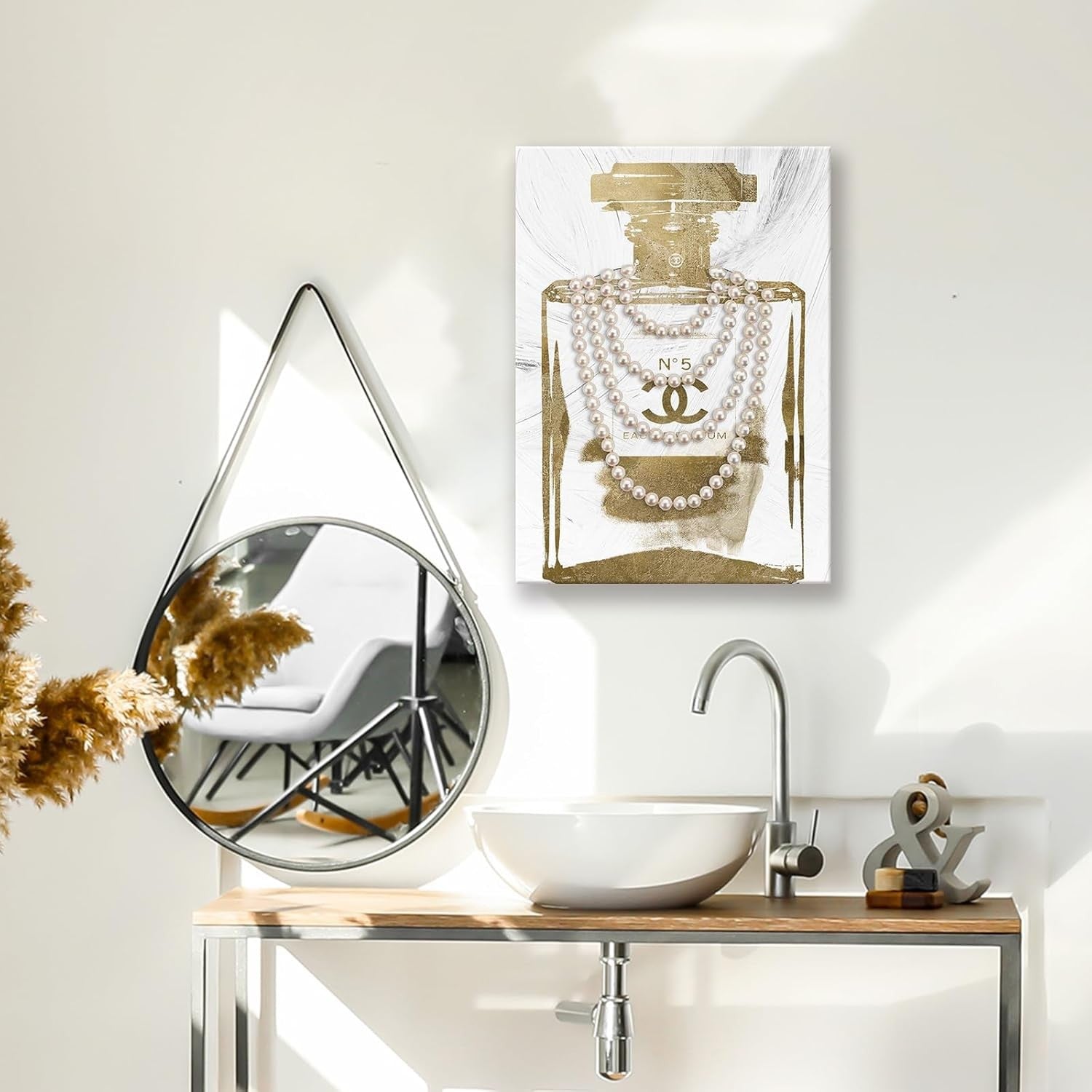 Gold Perfume Bottle Canvas Wall Art 12x16 Glam Bedroom Decor