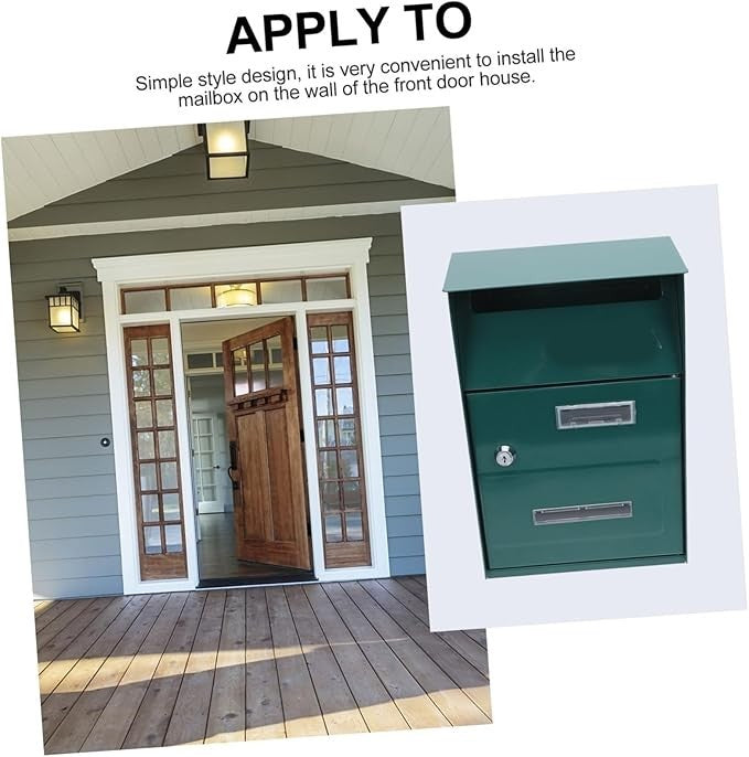 Lockable Green Metal Wall Mount Mailbox Secure Post Box Stylish Letter Holder