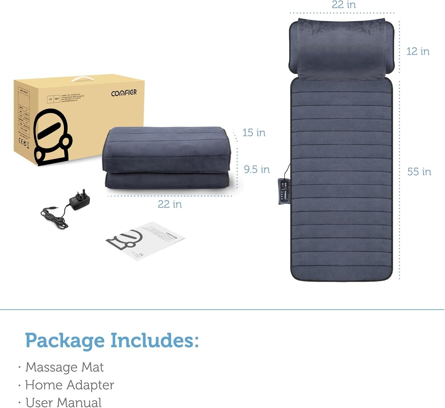 Heated Full Body Massage Mat 10 Motors Neck Back Relief Pain Pad Bed