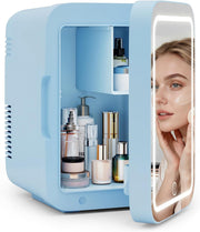 4L Portable Mini Skincare Fridge Cooler & Warmer LED Mirror AC/DC Blue