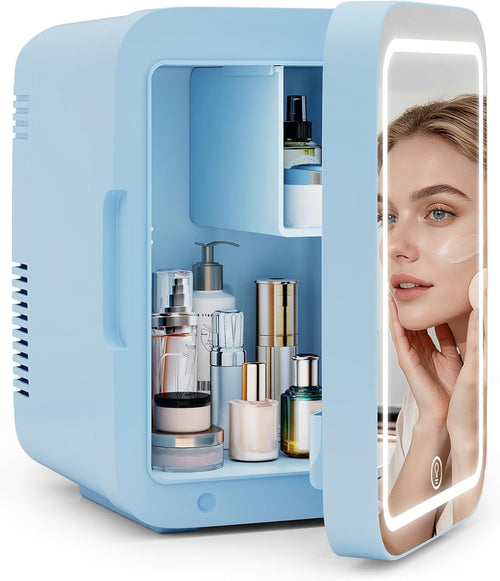 4L Portable Mini Skincare Fridge Cooler & Warmer LED Mirror AC/DC Blue
