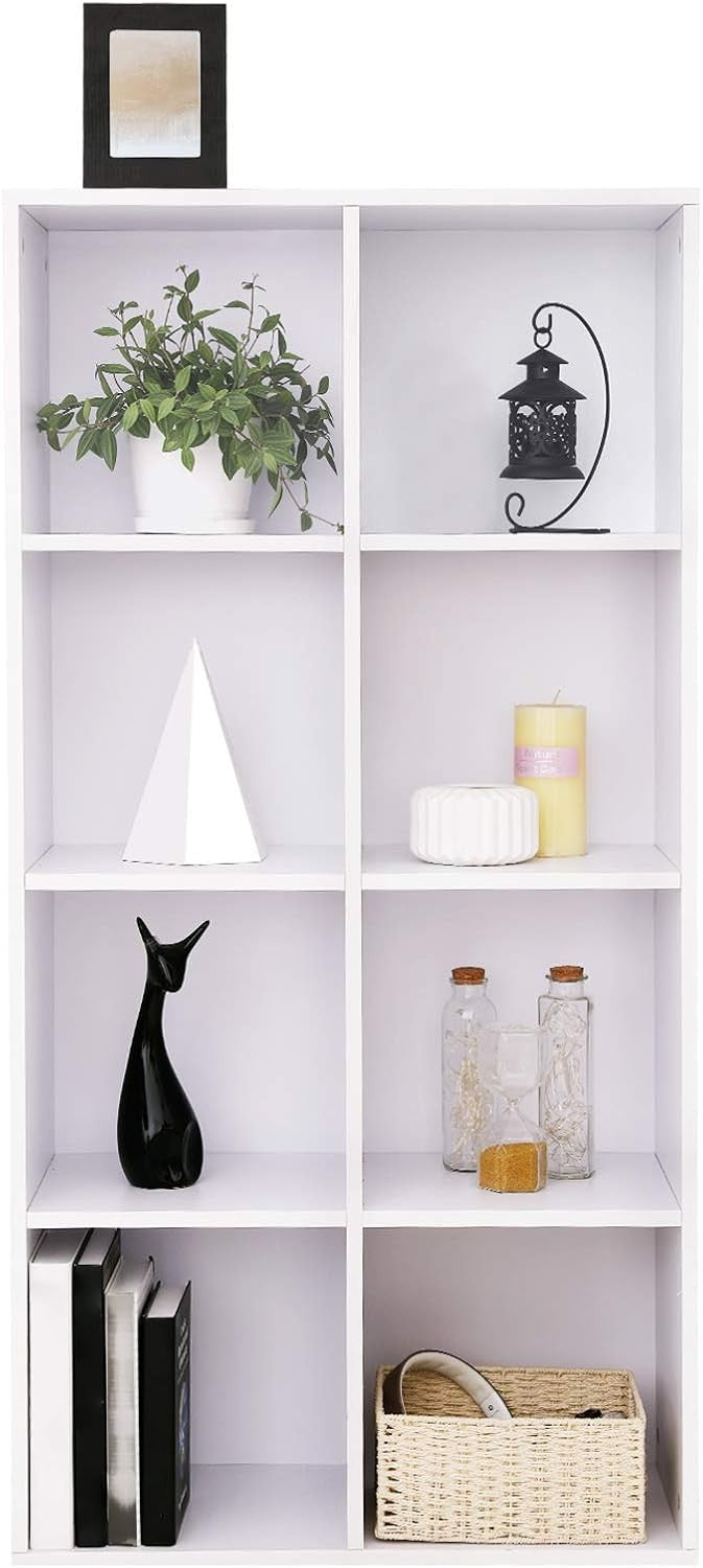 8-Cube White Bookcase | Tall Storage Shelf Unit for Living Room Office Bedroom